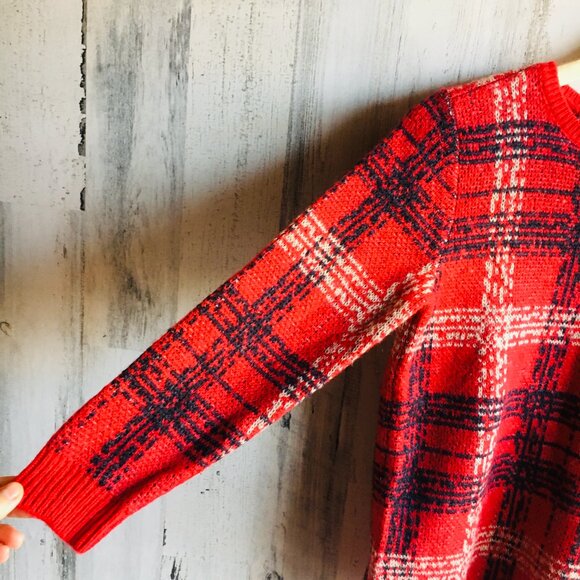 NWOT Ann Taylor Wool Mohair Blend Sweater XS Plaid Red Windowpane Preppy  Approx - Picture 5 of 13
